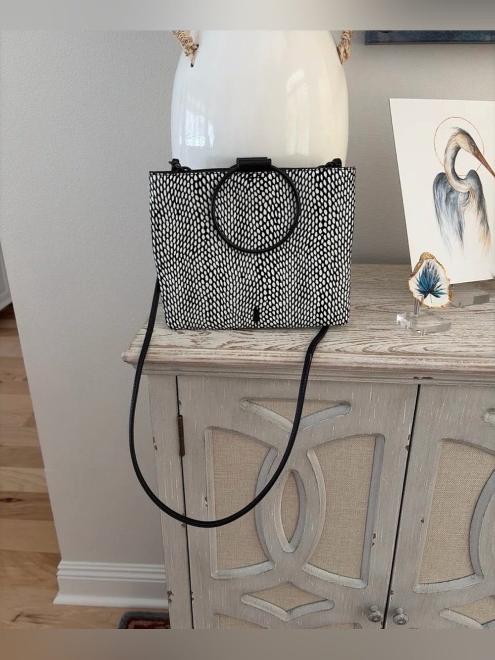 Thacker New York: Ring Handle Leather Crossbody Purse in Animal Print